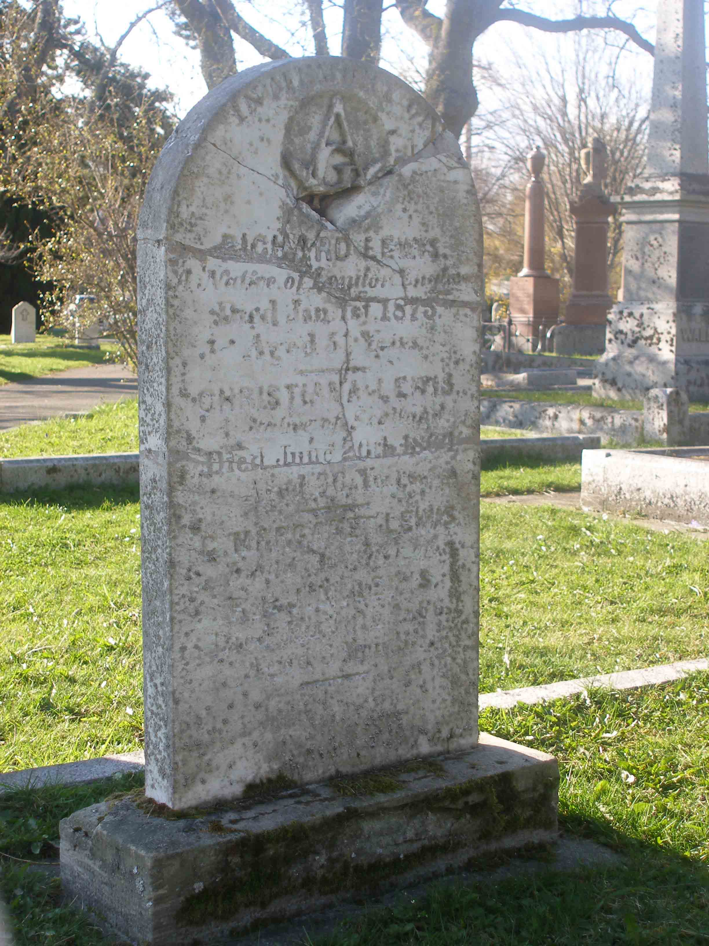 Richard Lewis grave, Ross bay Cemetery, Victoria, B.C.